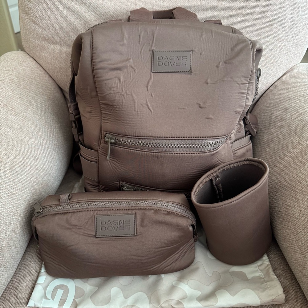 Dagne Dover Indi Large Diaper Backpack + Large Hunter Toiletry Bag in Dune Color